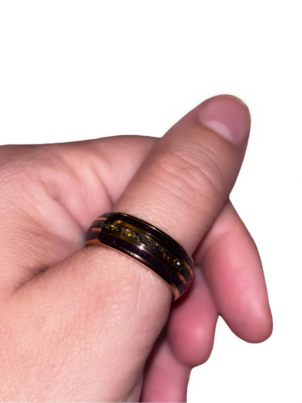 Stunning Rose Gold & Meteorite Inlay Ring Secret 
